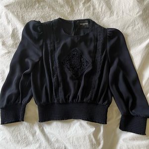 The Kooples Cropped black top with cutout lace detailing